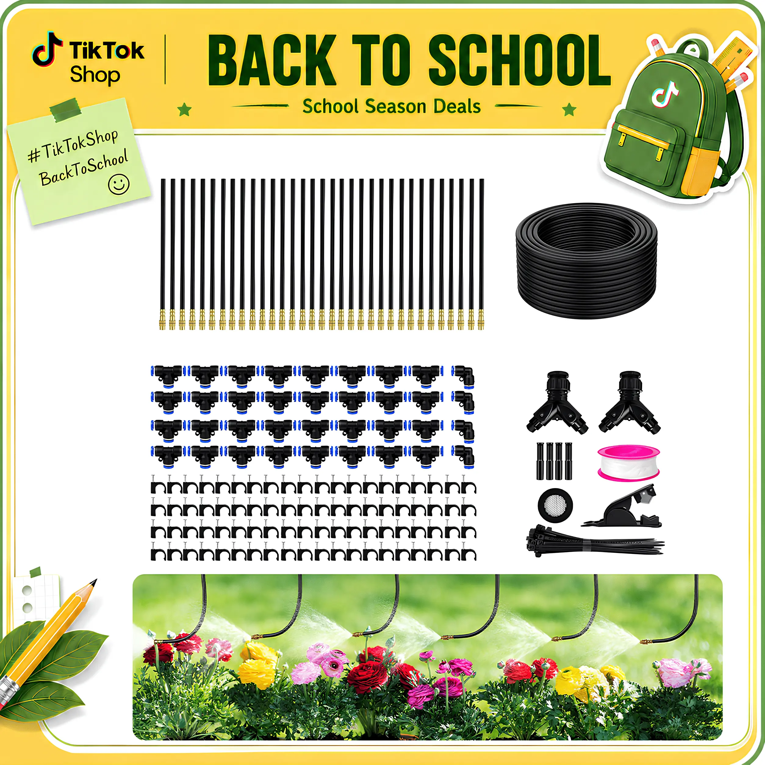 50/100/200 FT Adjustable Drip Irrigation System Kit - 360° Garden Sprinkler, Misting Set with 18 Nozzles for Yd, Greenhouses, Plant Watering, Greenhouse, Garden Sprinklers, Irrigation Kit, 100Ft + 18Pcs Nozzles And Connectors, 100 Ft, Watering Kits
