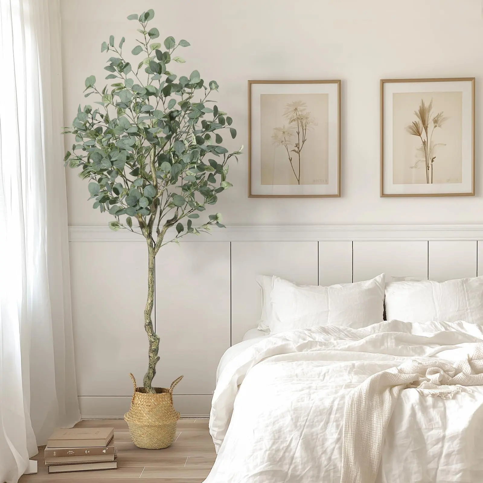 Eucalyptus Tree Artificial 6ft，Faux Eucalyptus Tree in Straw Pot with Silver Dollar Leaves, Home Office Decor Indoor, 1 Pack