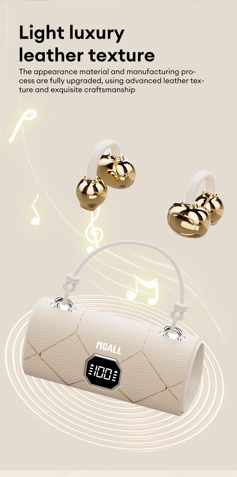 MGALL X22 Fashionable Clip-On Wireless Headphones with Handbag‑Style Light‑Luxury Leather Texture, Comfortable Fit, Bluetooth 6.0, LED HD Display, HiFi Sound, Perfect Gift for Girlfriend, Audio Earbuds for Music & Calls, Compatible with Android & iOS