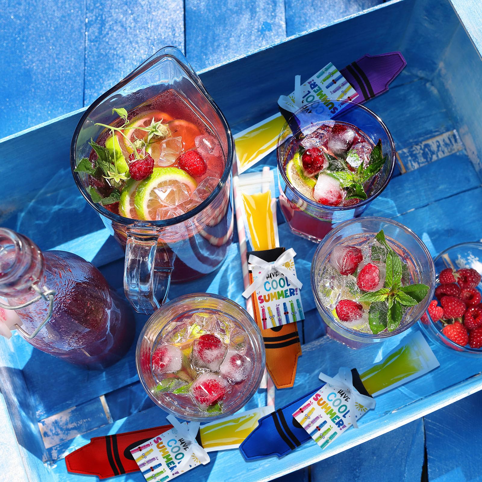 24/30 Pack End of School Year Gifts Reusable Ice Pop Sleeves with Gift Cards & Ribbon, Multicolor Washable Neoprene Popsicle Holders for Students, Classroom Prizes, Summer Favors