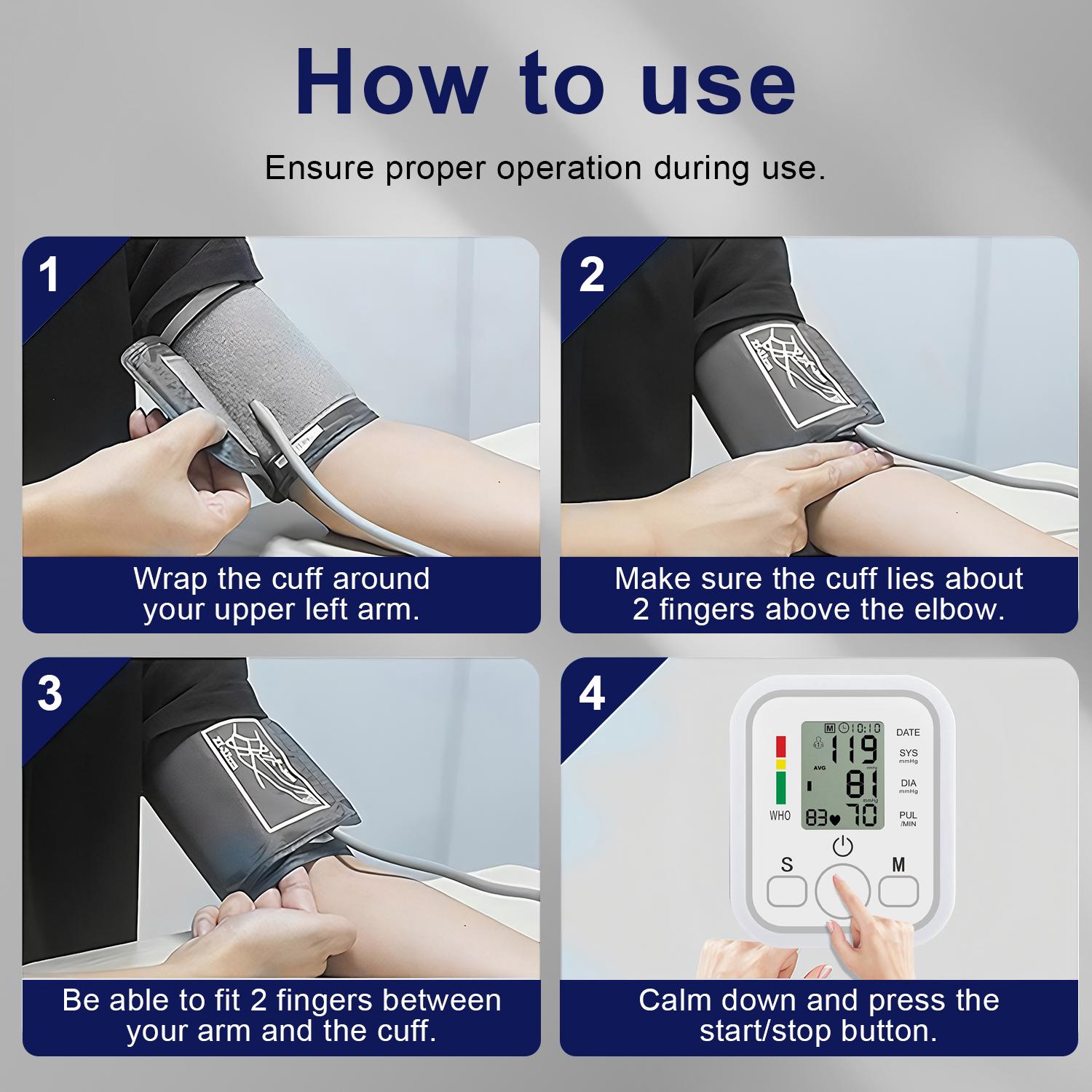 Smart Upper Arm Blood Pressure Monitor,  Large LCD Display, One-Touch Operation, Voice Reports, Adjustable Cuff, Home & Trave, Essential for Seniors