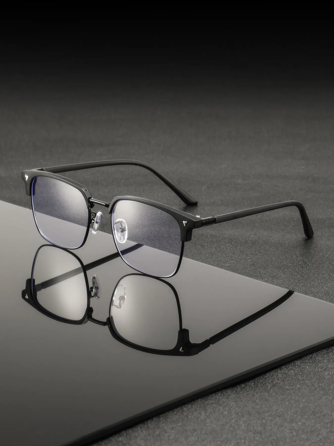 Men's Metal Browline Half Frame Glasses, High-Quality Fashion Flat Light Eyewear, Stylish Trendy Eyewear, Business Casual Trendy Decorative Glasses, Vintage Style, Stylish Eyeglass