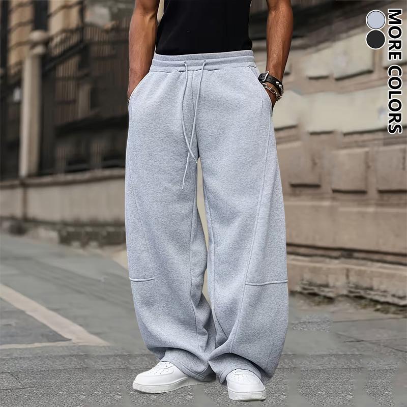 Men's Unisex Wide Leg Jogger Pants, Loose Fit Breathable Polyester Casual Pants with Drawstring, Solid Color Patchwork Pants for Daily Activities, Work, Outdoor Travel & Fitness Men's Unisex Wide Leg Jogger Pants, Loose Fit Breathable Polyester Casual Pants with Drawstring, Solid Color Patchwork Pants for Daily Activities, Work, Outdoor Travel & Fitness