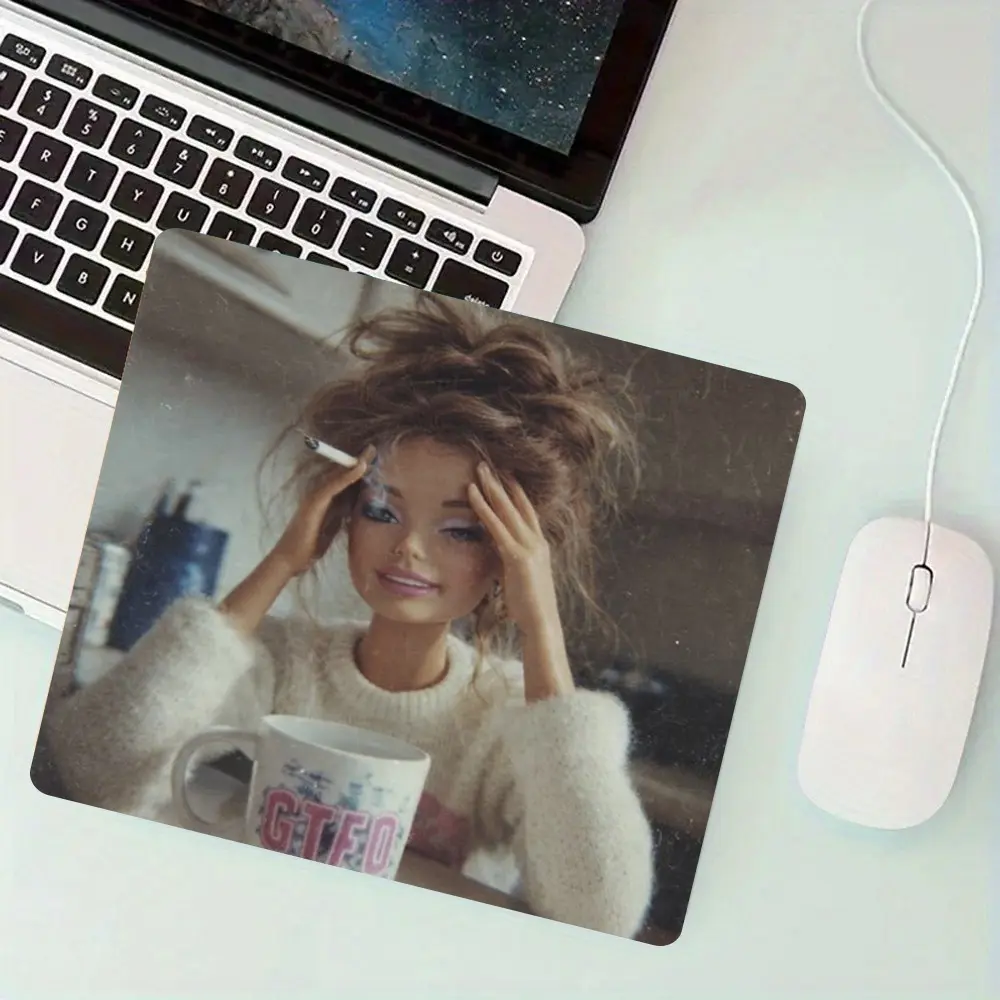 Cute Face Doll Meme Square Computer Mouse Pad, Lockedge Anti-Slip Rubber Desk Mat, Funny Aesthetic Desktop Accessory, Non Slip Mousepad