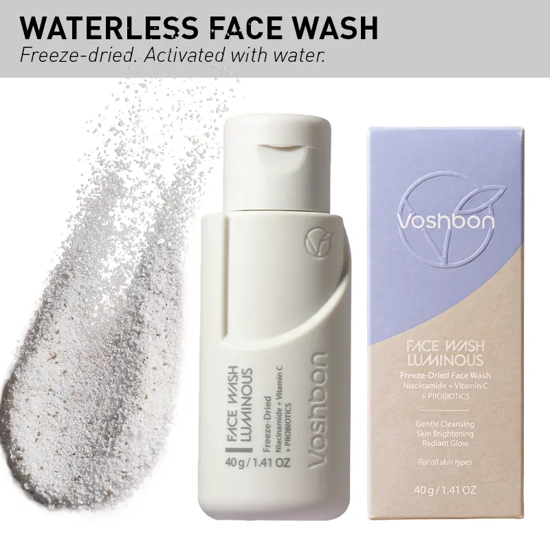 Voshbon Luminous Freeze-Dried Face Wash | Probiotic Brightening Cleanser | Travel Essentials TSA Approved | Waterless Skincare for Glowing Skin