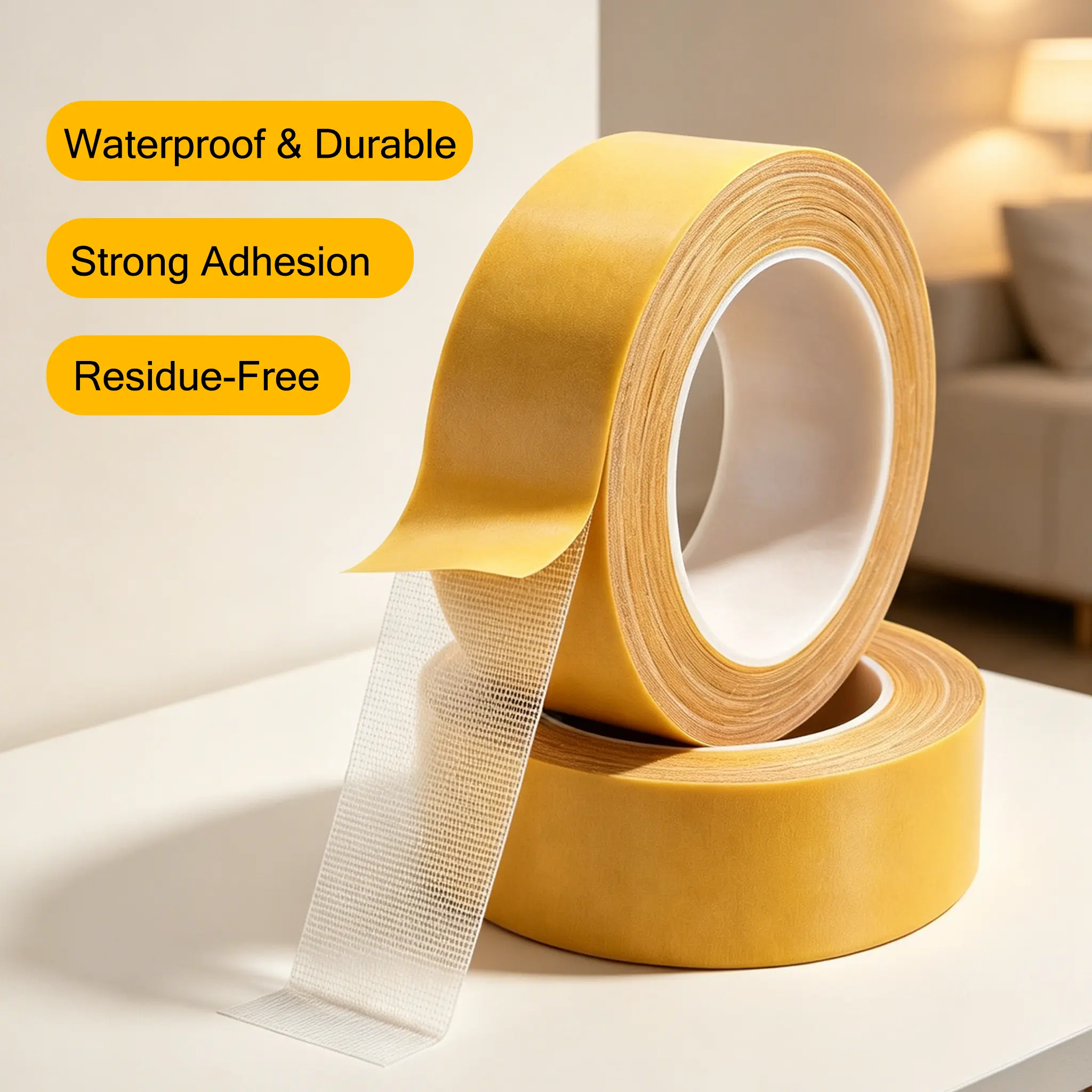2" Width Heavy-Duty Ultra-Thin Mesh Double-Sided Fabric Grid Cloth Roll Tape, Strong Residue-Free Waterproof Adhesive for Multi Surfaces, Home Accessories, Schools, Office, Carpet Fixing, Roll Format