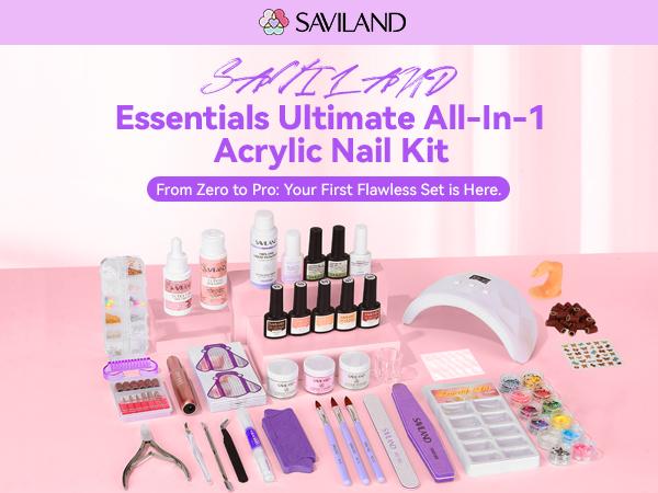 SAVILAND All-in-One Acrylic Nail Kit with Drill: Beginner Nail Starter Kit with Clear, White & Pink Acrylic Powder, Liquid Set, 88W Nail Lamp and Gel Nail Polish for Home DIY