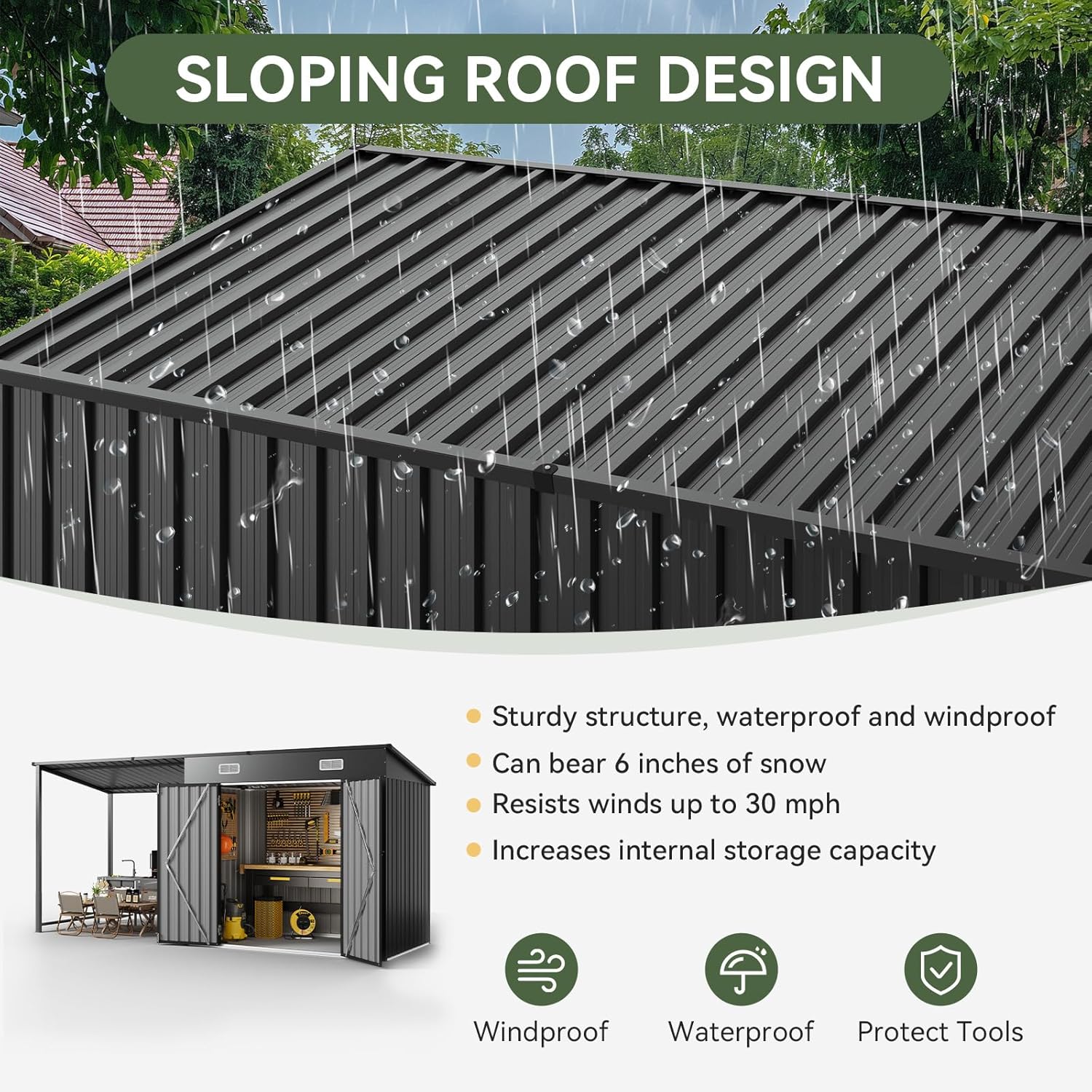 Aoxun 2-in-1 Metal Outdoor Storage Shed & Hardtop Gazebo Combo – 6x4ft Lockable Garden Tool Shed with 12x4ft Open-Sided Pergola, Durable Patio Shelter for Backyard, Deck & Generator