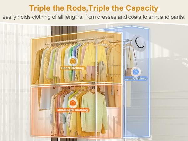 Double-Layer Large-Capacity Rolling Clothes Rack! Holds 50+ Garments, With Shoe Storage Shelf, Effortless Mobility on Swivel Wheels, Home Balcony Drying Rack