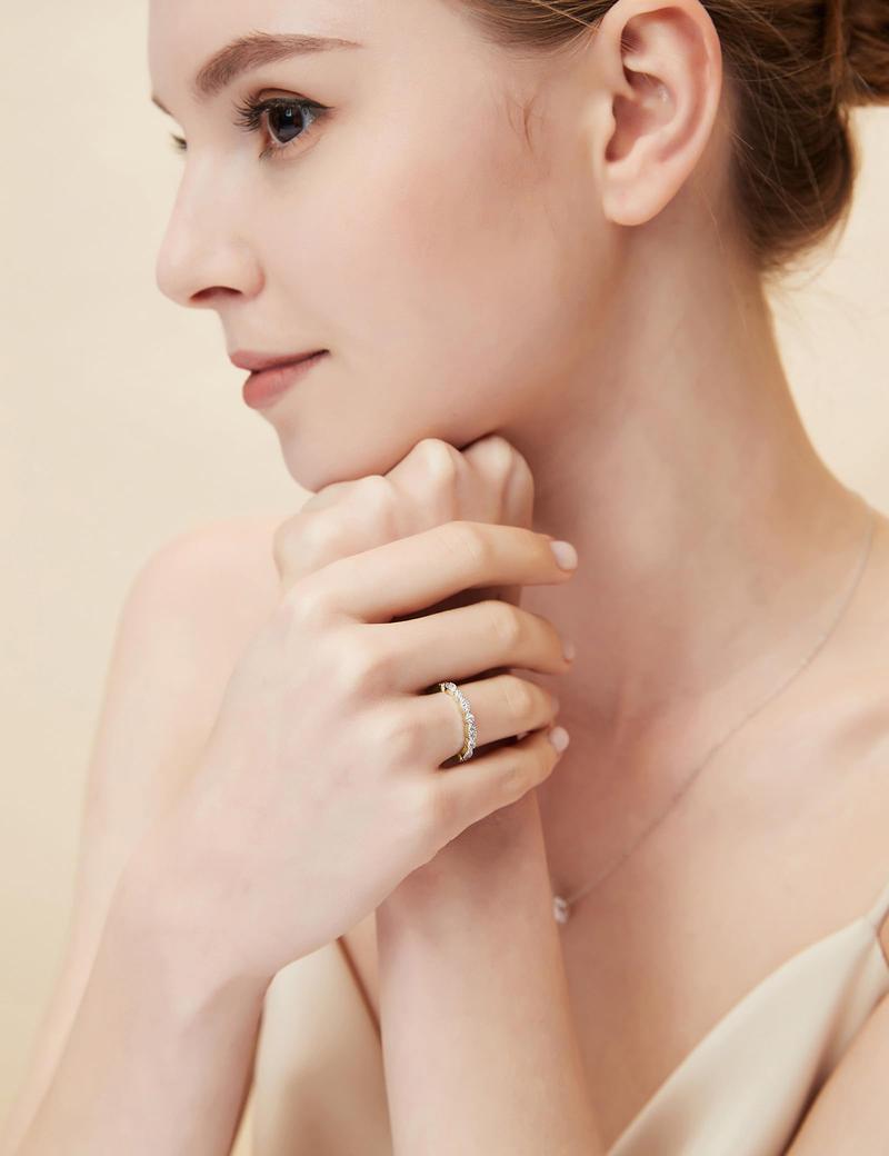 EAMTI 925 Sterling Silver Wedding Band for Women Cubic Zirconia Marquise & Round Milgrain Half Eternity Stackable Ring