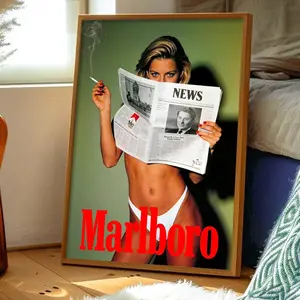 Retro Bikini Girl Poster, Retro Western Wall Art, Vintage Marlboro Cowboy Art Print, Retro Western Ad, 80s Inspired, Men Cave, Home Decor