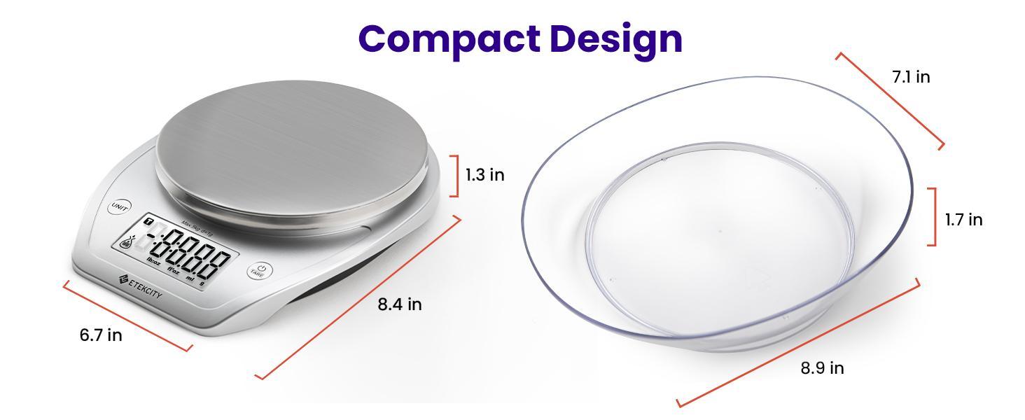 Etekcity Food Kitchen Coffee Scale with Bowl, 11lb/0.1g, Digital Weight Grams and Oz, Baking, Cooking, Dieting, and Meal Prep, 5kg, Stainless Steel, EK5250