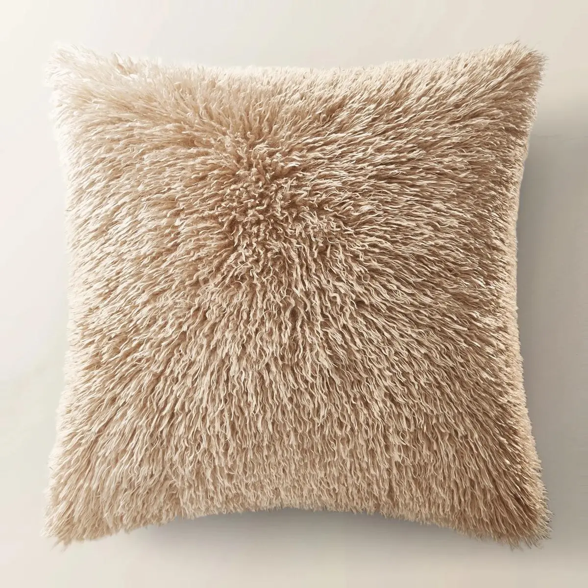 Z Gallerie Micah 22" Faux Mongolian Square Pillow, Textured Statement Interiors Cushion, Fuzzy Fur Soft Padded Removable Cushion, Soft Padded Cushion