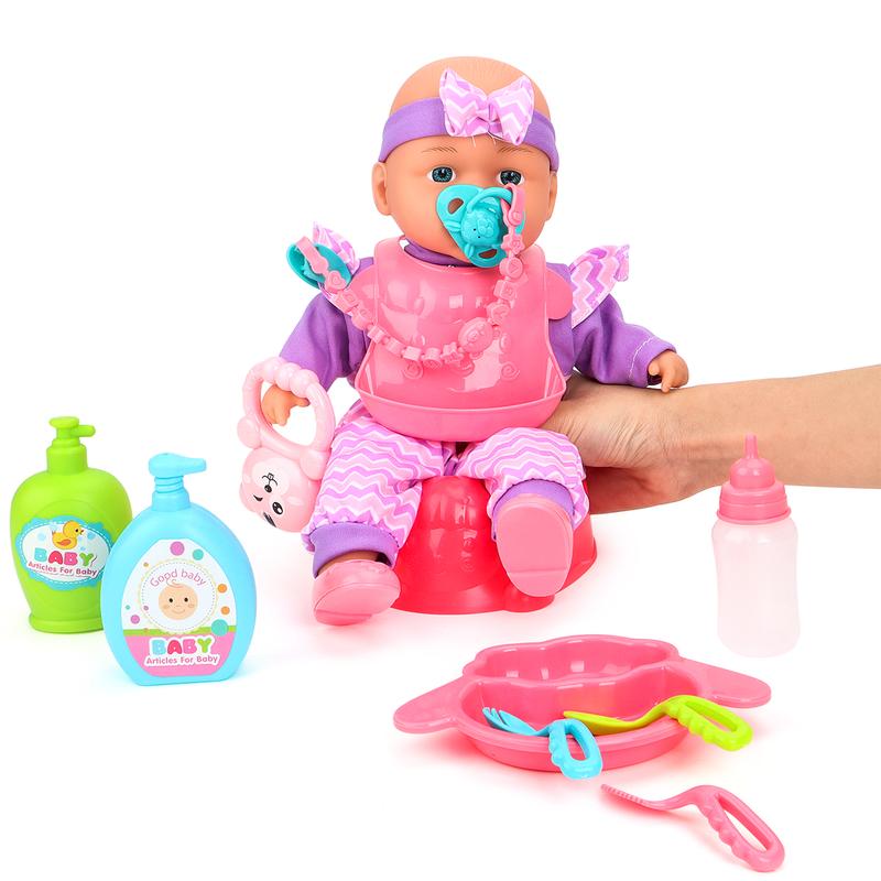 deAO Doll Stroller Nursery Role Play Set with a Variety of Feeding Toy and Play Mat Travel Cot Carrier Stroller and Travel Bag