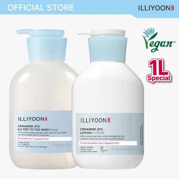 Ceramide Ato Body Duo | Family Size, Ato Lotion 528ml + Body Wash 500ml Duo for Dry Sensitive Skin