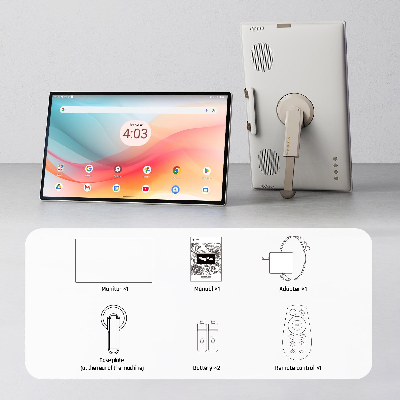 KTC 25'' 1080p MegPad A25Q5 Portable TV Touchscreen Monitor With Case, Qualcomm 8-core CPU 8GB+128GB, Android 14, Google EDLA Certification, 8MP Camera, 2*8W+2*4W Speakers, Remote Control, Built-in Battery 5000mAh+Wi-Fi 5 KTC 25'' 1080p MegPad A25Q5 Portable TV Touchscreen Monitor With Case, Qualcomm 8-core CPU 8GB+128GB, Android 14, Google EDLA Certification, 8MP Camera, 2*8W+2*4W Speakers, Remote Control, Built-in Battery 5000mAh+Wi-Fi 5