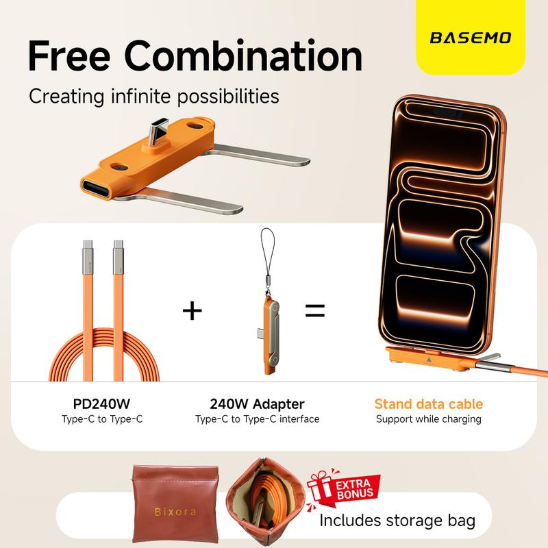 240W Super Fast Charging Silicone Data Cord | Detachable Phone Stand (Landscape/Portrait) | For TV Shows, Short Videos, Mobile Gaming, Sports Matches, Video Calls, Meetings | Fits iPhone Samsung Huawei |  Indoor & Outdoor Use charger portable chargers