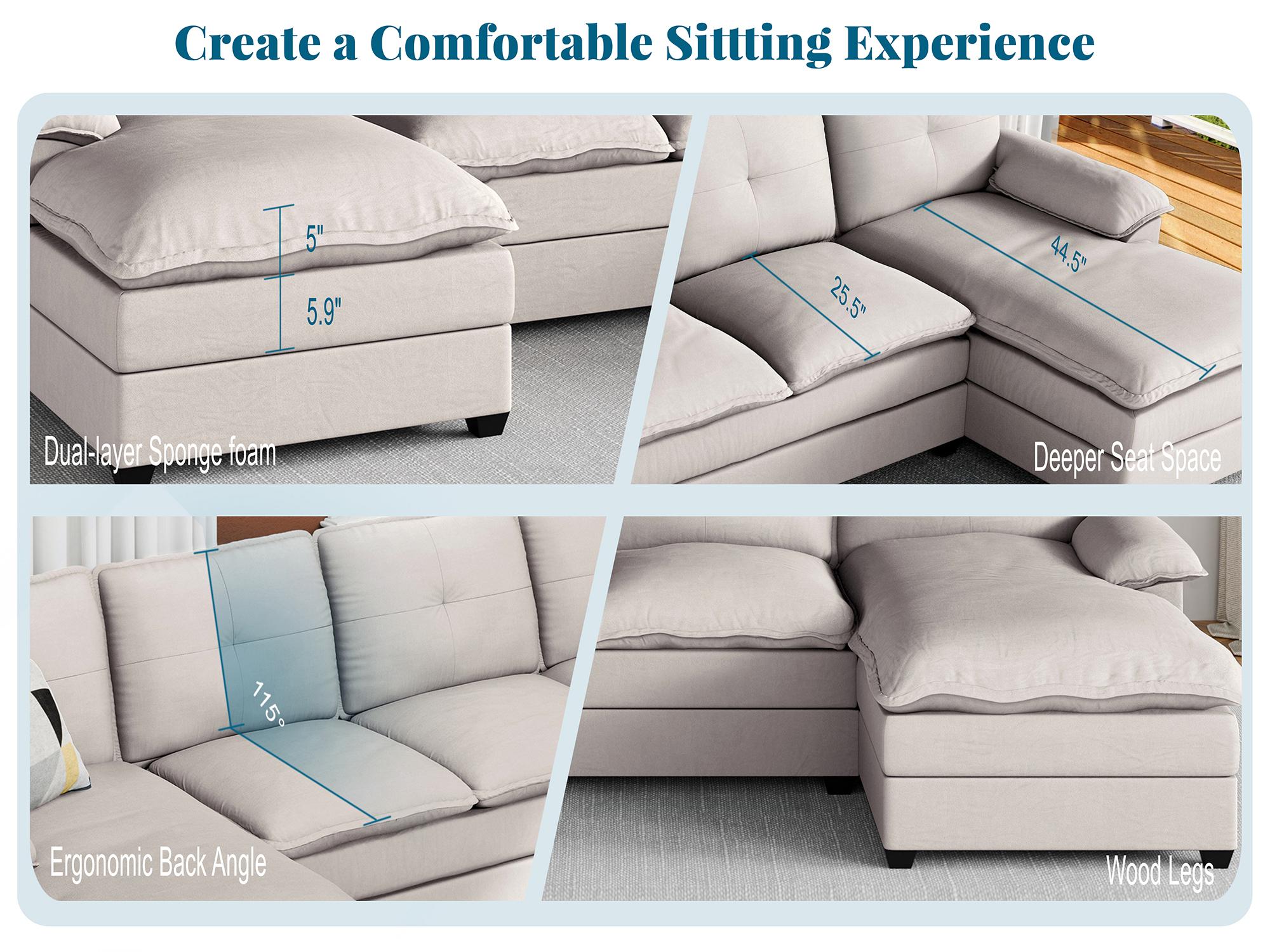 Walsunny 110" Sectional Sofa Couch, U-Shaped Sofa Sleeper with Thick Cushion & Soft Backrest,4 Seat modular Sofa new Couch for Living Room,wayfair