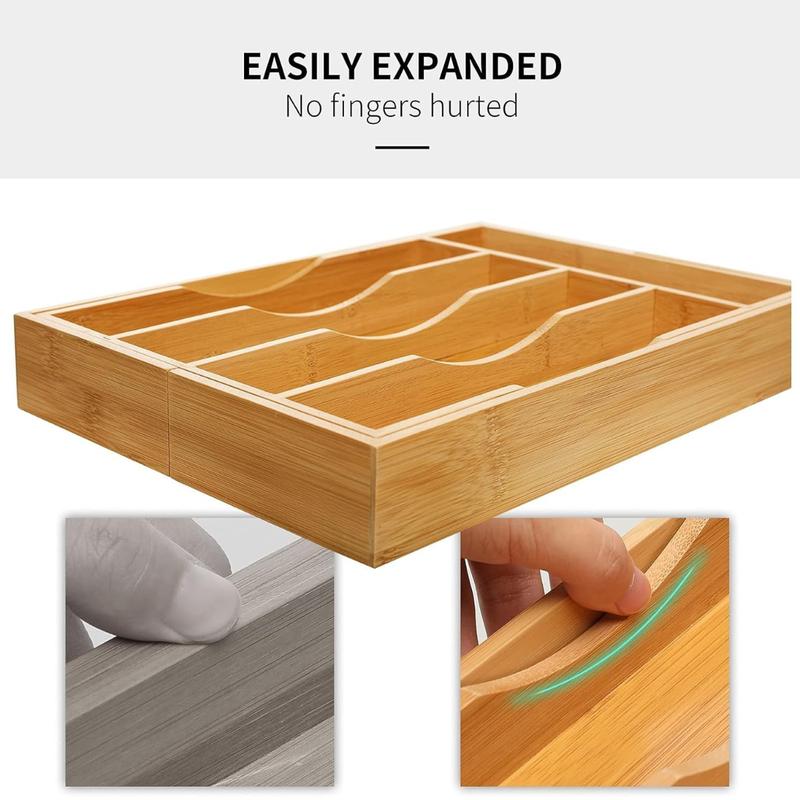 [New Deal] Bamboo Expandable Kitchen Drawer Organizer for Cutlery and Utensils, Adjustable Bamboo Wood Tray for Flatware and Silverware in Kitchen