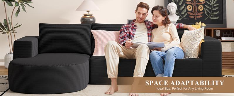 【2 Packages shipping】Modular Sectional Sofa with L-Shape Chaise,Cloud Sectional Modern Sleeper Couch with Deep Seat,Sponge Compression Sofas No Assembly Required (Beige-Corduroy Fabric)