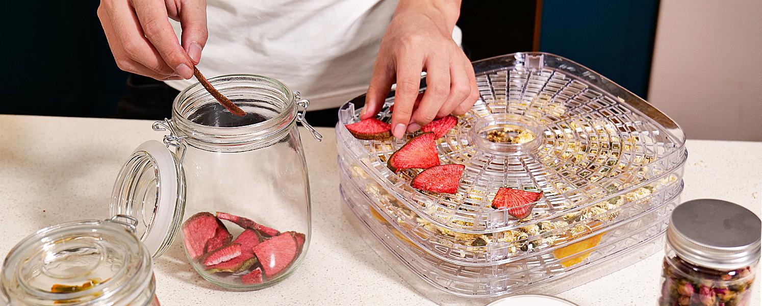 OSTBA Food Dehydrator Machine Adjustable Temperature & 72H Timer, 5-Tray Dehydrators for Food and Jerky, Fruit, Dog Treats, Herbs, Snacks, LED Display, 240W Electric Food Dryer, Recipe Book