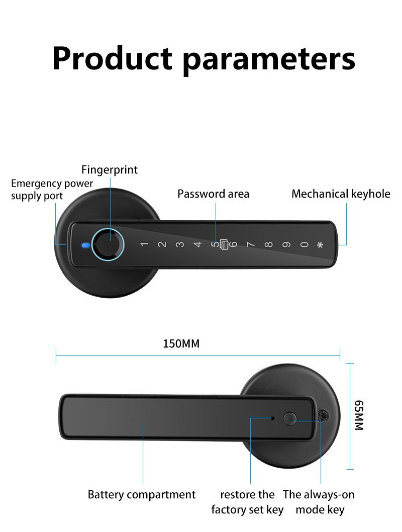 Smart Fingerprint Door Lock Keyless Entry Handle Biometric tech & App Control knob for Room Garage Office Apartment Local Data Storage