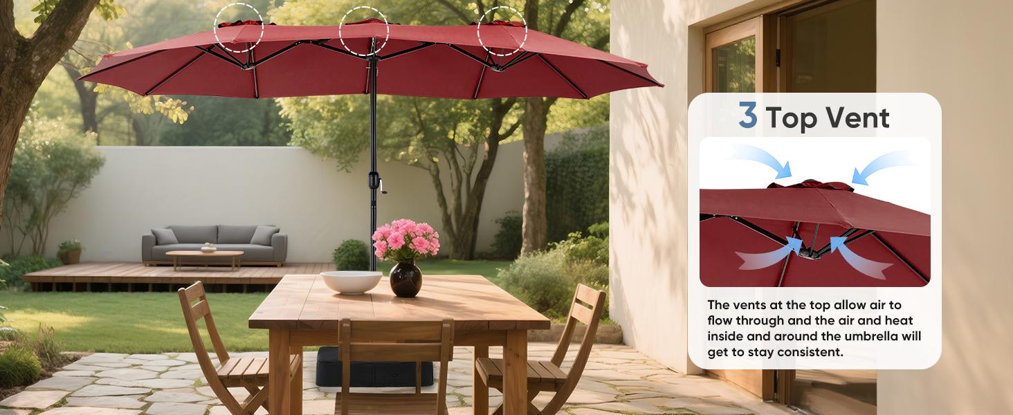 15ft Large Patio Umbrella with Base Included, Rectangle Table Umbrella Outdoor Patio, Outside Umbrellas for Deck, Market, Backyard