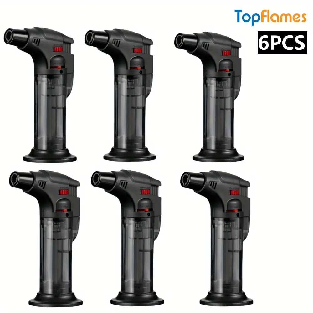 6pcs Refillable Butane Jet Flame Torch Lighters - Heavy-Duty Portable Metal Blow Torch with Adjustable Heat, Camping Accessories, Can-Compatible (Fuel Not Included) for Car Interior Decoration, Kitchen, Campfire/BBQ Party