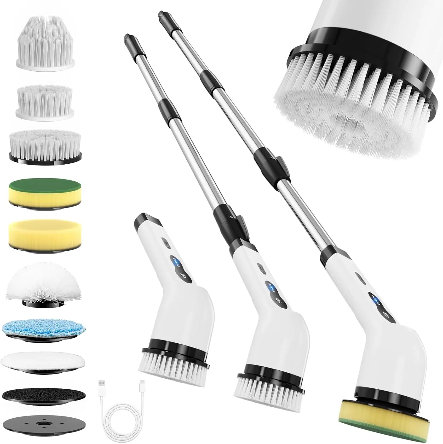 Electric Spin Scrubber, Ultimate Household Cleaning Brush with 90Min Runtime & 6/9 Heads & 2 Modes- 52in Electric Shower Scrubber Deep Clean for Bathroom Grout, Oven, Shower, Tile & Car, IPX6 Waterproof