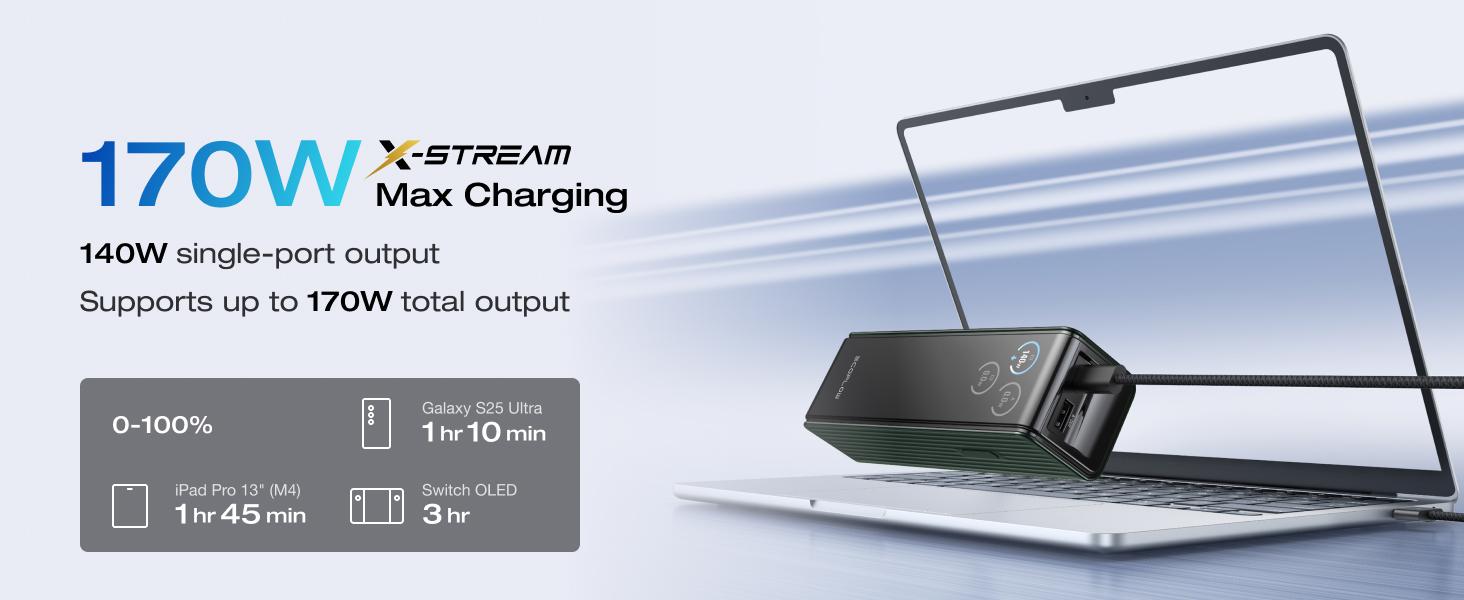 【Exclusive TikTok Gift】ECOFLOW Rapid Power Bank 25,000mAh, 170W Portable Charger with Dual 140W USB-C Ports for Multi-Device Charging, Smart TFT Screen, Compatible with iPhone Series, Samsung, Laptop and More (Green)  Smartphone