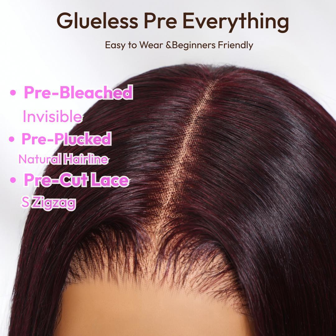 UNice Glueless Black Cherry Body Wave Bob Wigs with Curtain Bangs Pre Cut 7x5 HD Lace Closure Human Hair Wigs Invisible Knots Beginners Friendly TikTokShopHolidayHaul SpringStatements