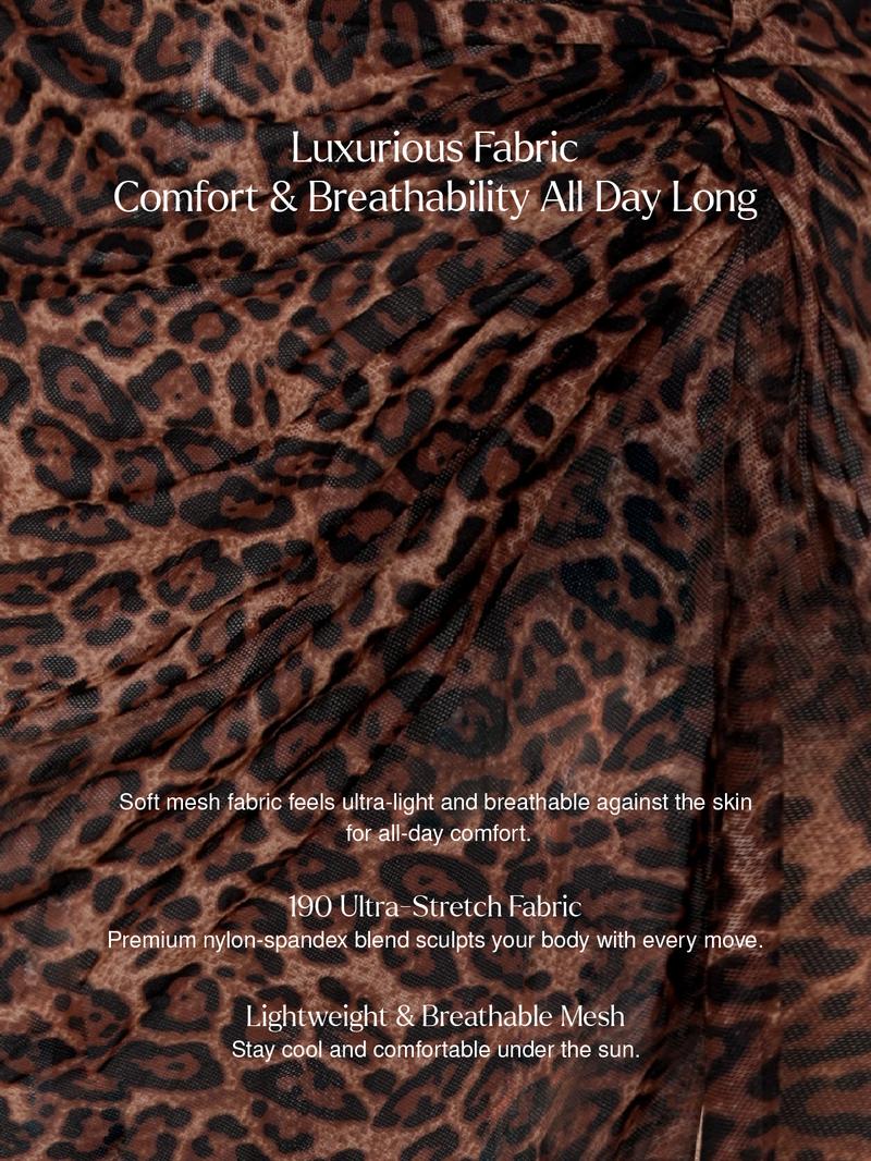 Popilush Leopard Swimwear Set High Waisted Bikini Shapewear Swimsuit  Push Up Adjustable Cover Up