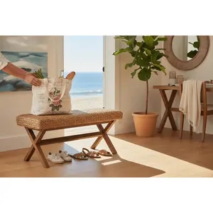 Seagrass Woven Farmhouse Coastal Boho Bench