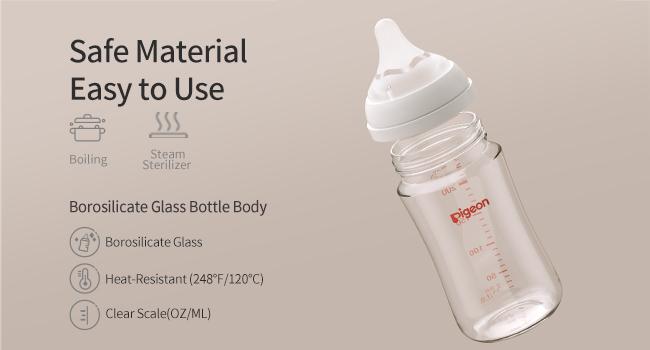 Pigeon Baby Bottle Newborn Feeding Gift Set, Anti-Colic, Wide Neck Bottle with Latch-On Line Nipple (4 PP Feeding Bottles with Nipples+ 4 Nipples + 1 Baby Bottle Brush)