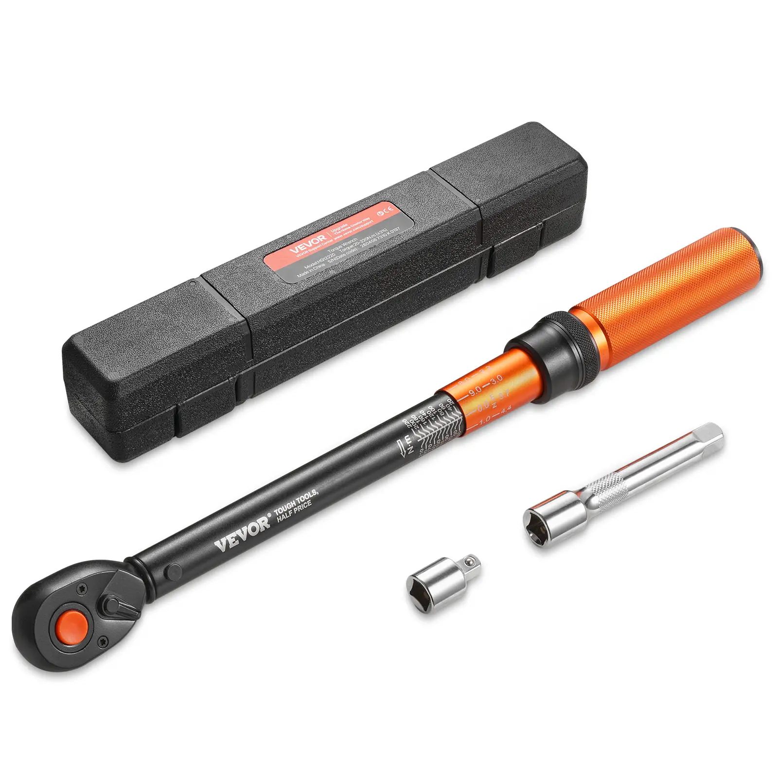 VEVOR Torque Wrench Set, 1/2-Inch Bi-Directional Drive 72-Tooth Ratchet Click Torque Wrench, 14.8-162.4 lbf-ft/20-220 N.m Dual Scales, ±3% Accurate Cr-Mo Steel, Extension Bar, Adapter & Case, Mechanic Tool Father's Day Gift, Ratchet Hand Wrench