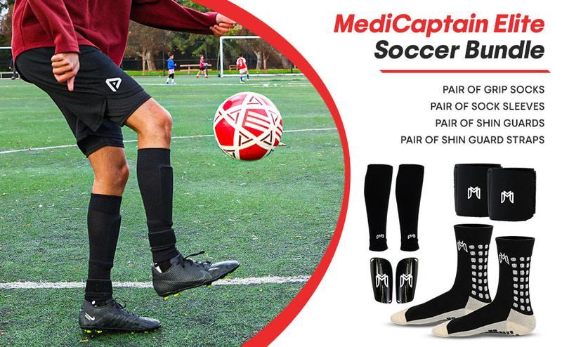 MediCaptain Elite Soccer Bundle - Grip Sock, Shin Guards, Pre-Cut Sock Sleeves, and Shin Guard Straps Bundle – Essential Equipment for Futbol Players