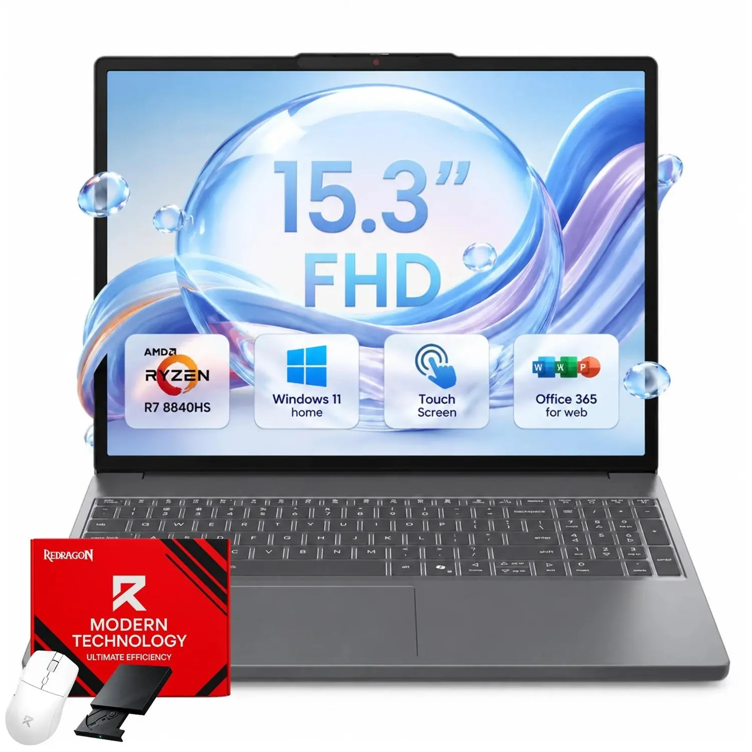 Lenovo IdeaPad Slim 3 15.3" Touchscreen Laptop - Ryzen 7 8840HS AI Processing, 16GB Memory, 512GB PCIe SSD, Windows 11 Home, Radeon 780M Graphics, Full HD IR Camera, Office 365 for the Web, Slim Profile