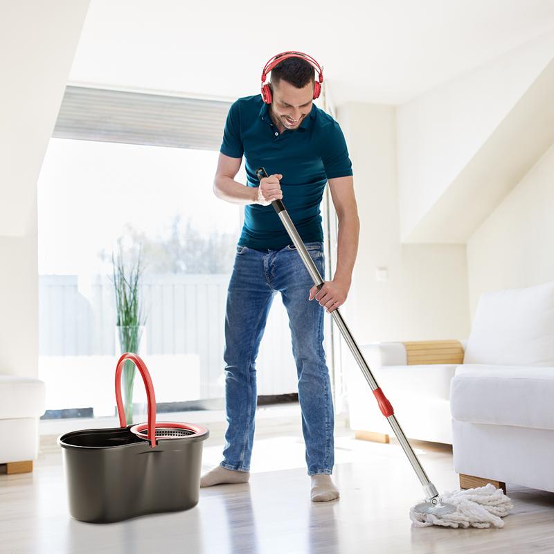 Mop Bucket Set with 360° Spin Mop and Bucket System 3 Microfiber Heads 61In Adjustable Handle for Shop Floor Cleaning
