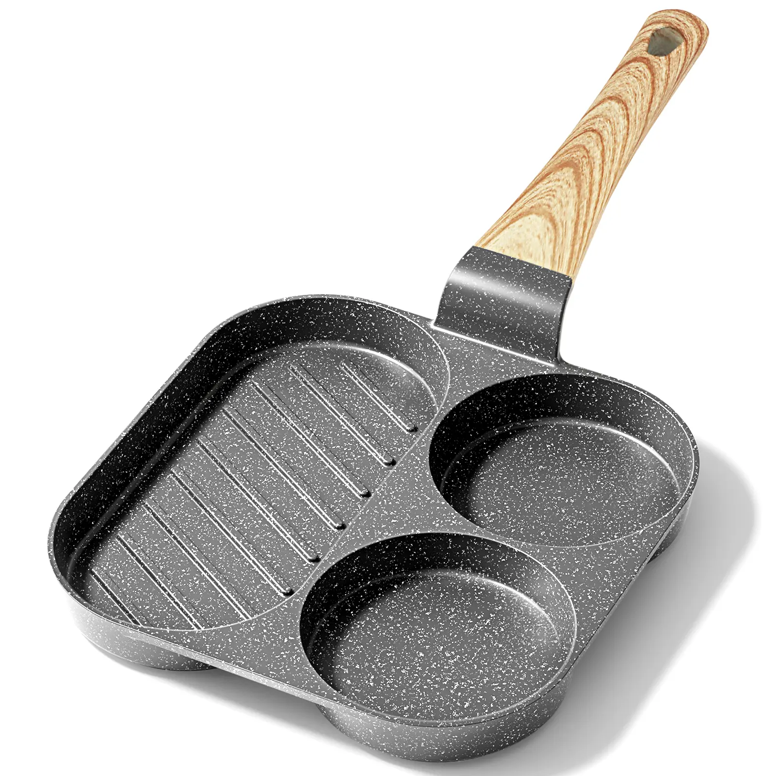 GiPP 3-Hole Granite Look Nonstick Egg Frying Pan - Cast Aluminium Nonstick Kitchen Cookware, 4-Cup Skillet Area, Eco-Friendly Washable Durable Omelette Pan