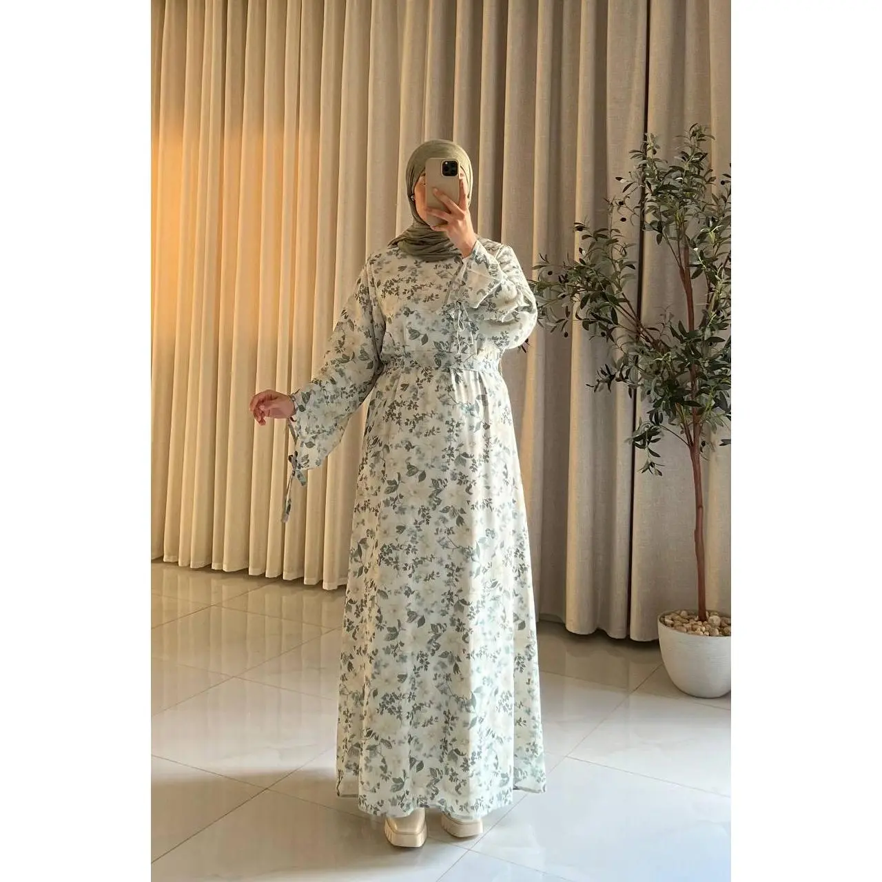 Women's Floral Chiffon Maxi Dress – Modest Floral Layered Chiffon Abaya Dress