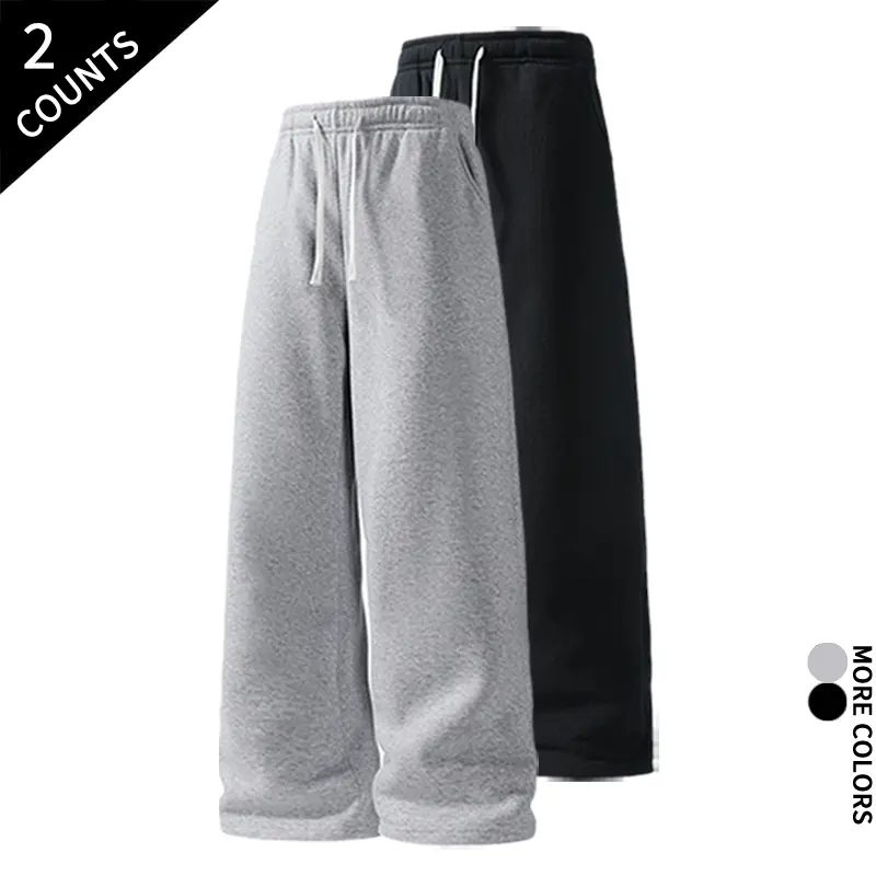 2 Counts Wide Leg Sweatpants Unisex Baggy Drawstring Track Pants Casual Streetwear Trousers Cozy Loungewear For Campus Daily Errands
