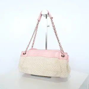 Pre-owned CHANEL fabric/canvas Shoulder Bags Pink and White Tote Bag Hobo Bag Braided Chain Beach Bag