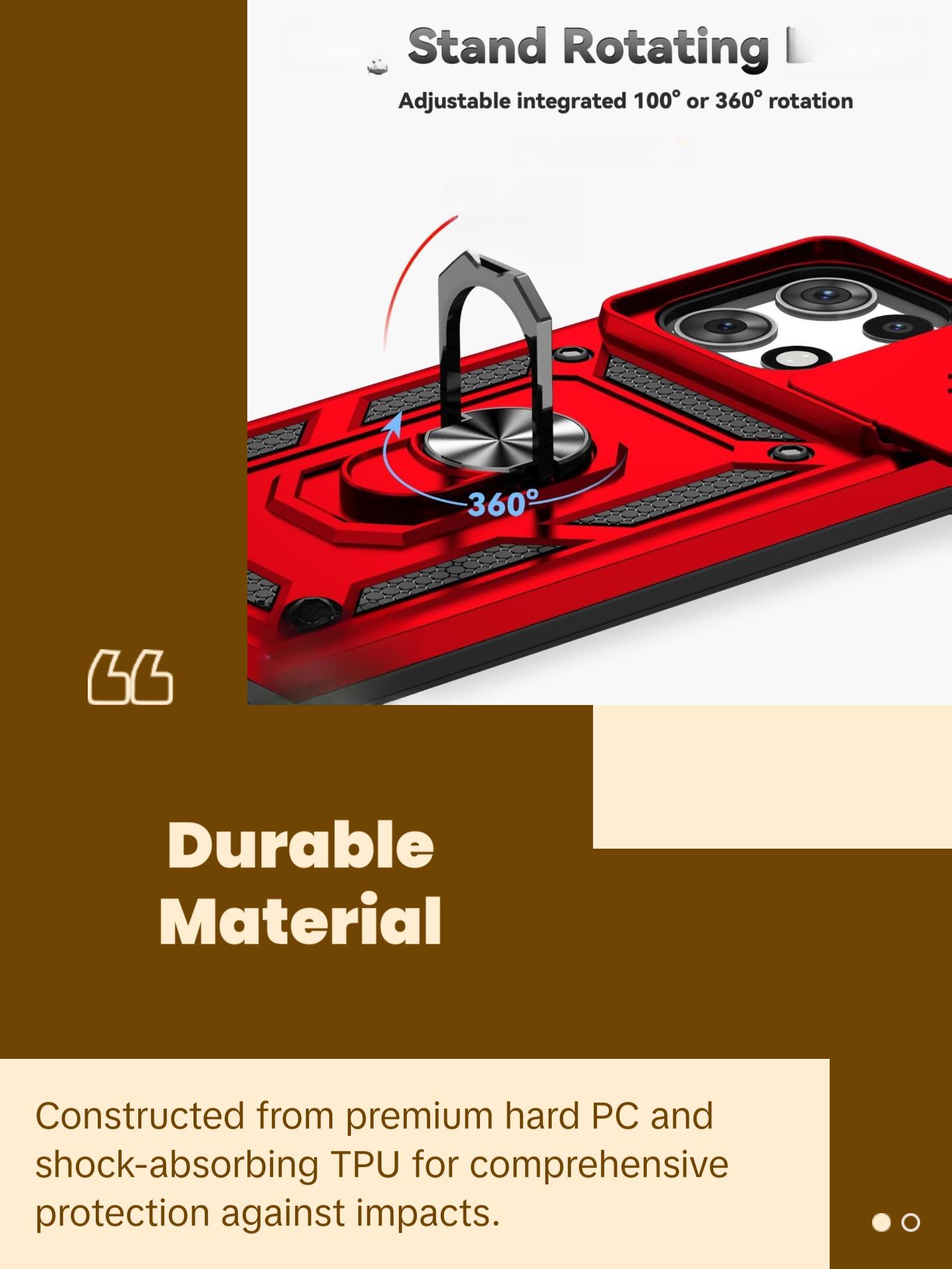 Moto G 5G 2025 Case with HD Screen Protector & Slide Camera Cover & Kickstand, [Military-Grade] Phone Case (Red, for Moto G 5G 2025) Metal Smartphone