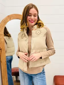 Aztec Graphic Corduroy Casual Puffer Vest