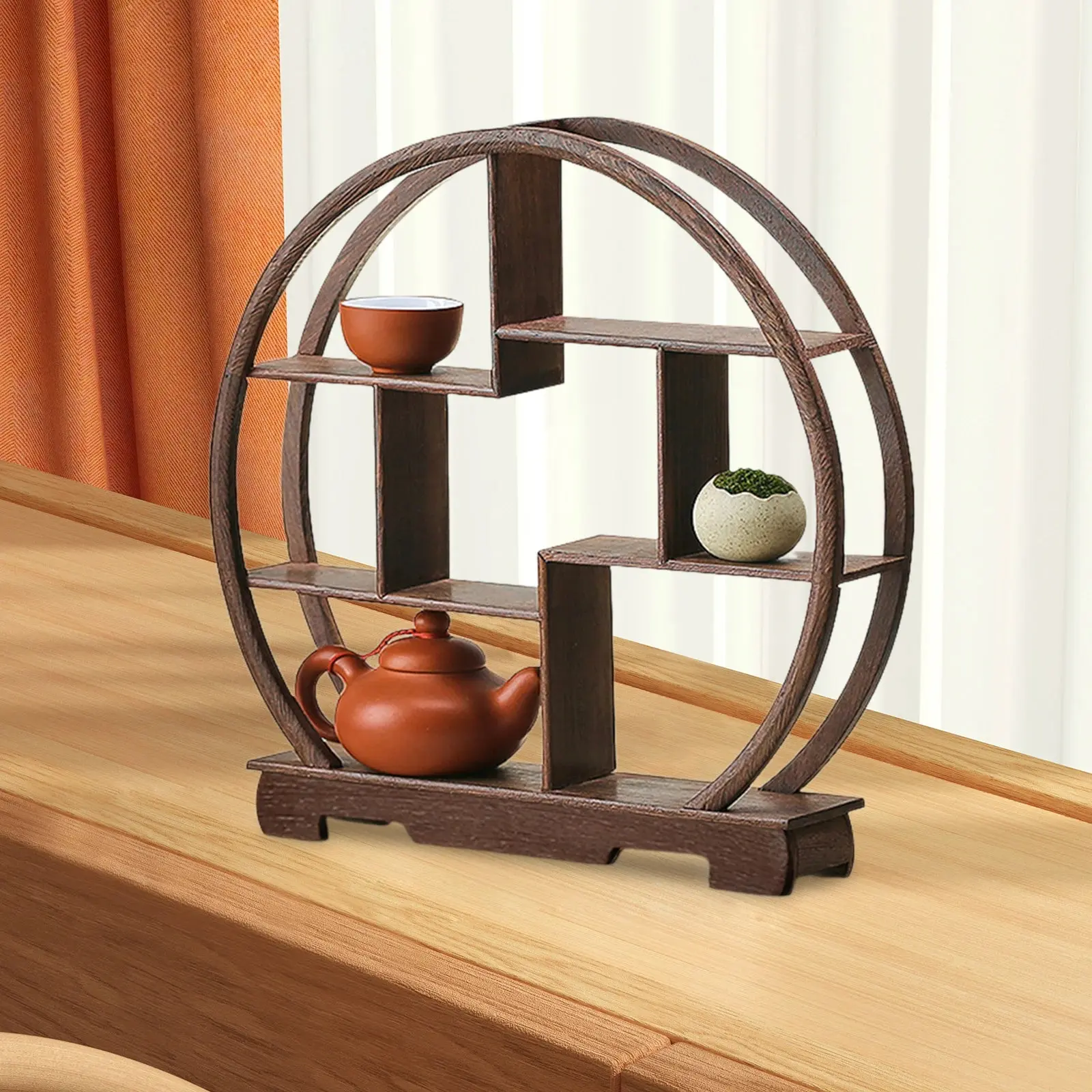 Antique‑Inspired Wooden Display Stand — Elegant Curio Shelf & Showcase Rack