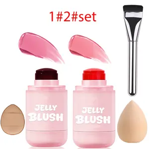 French makeup girl blush 2pcs Multifunctional Jelly Blush Stick set for Cheeks Eyes Lips Lightweight Dewy Finish Blush Stick Waterproof Long Lasting Contour Trio Wand Face Makeup Set for Women