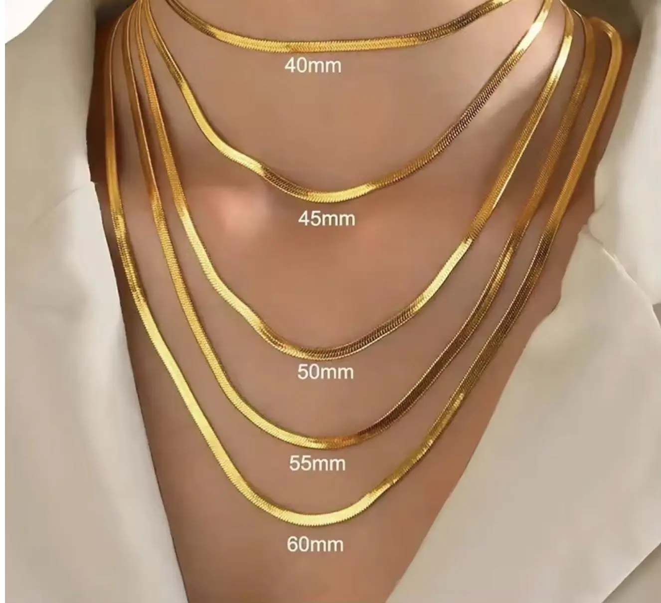 Herringbone Necklace 925 Sterling silver 18K Gold 4MM Flat Chain Necklace