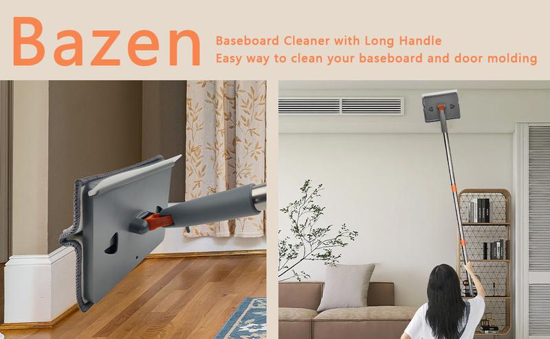 【Black Friday】Baseboard Cleaner Tool With Long Handle Wall Cleaner Mop With Extendable Handle 6 Reusable Mop Pads Duster Cleaning Tools For Baseboard Floor Door Molding Skirting Board Ceiling Wall Window Tile Adjustable,Christmas Gift