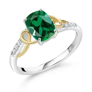 Gem Stone King Cushion Cut Gemstone Birthstone and White Moissanite Engagement Ring For Women | Cushion Cut 8X6MM | 2-Tone 10K Yellow Gold and 925 Sterling Silver | Available in Size 5, 6, 7, 8, 9