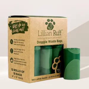 Lilian Ruff Dog Poop Bags, Extra Thick Leak-Proof Unscented Waste Bags, 12 Rolls with 180 Total Bags, Easy-Open Disposable Doggie Bags​